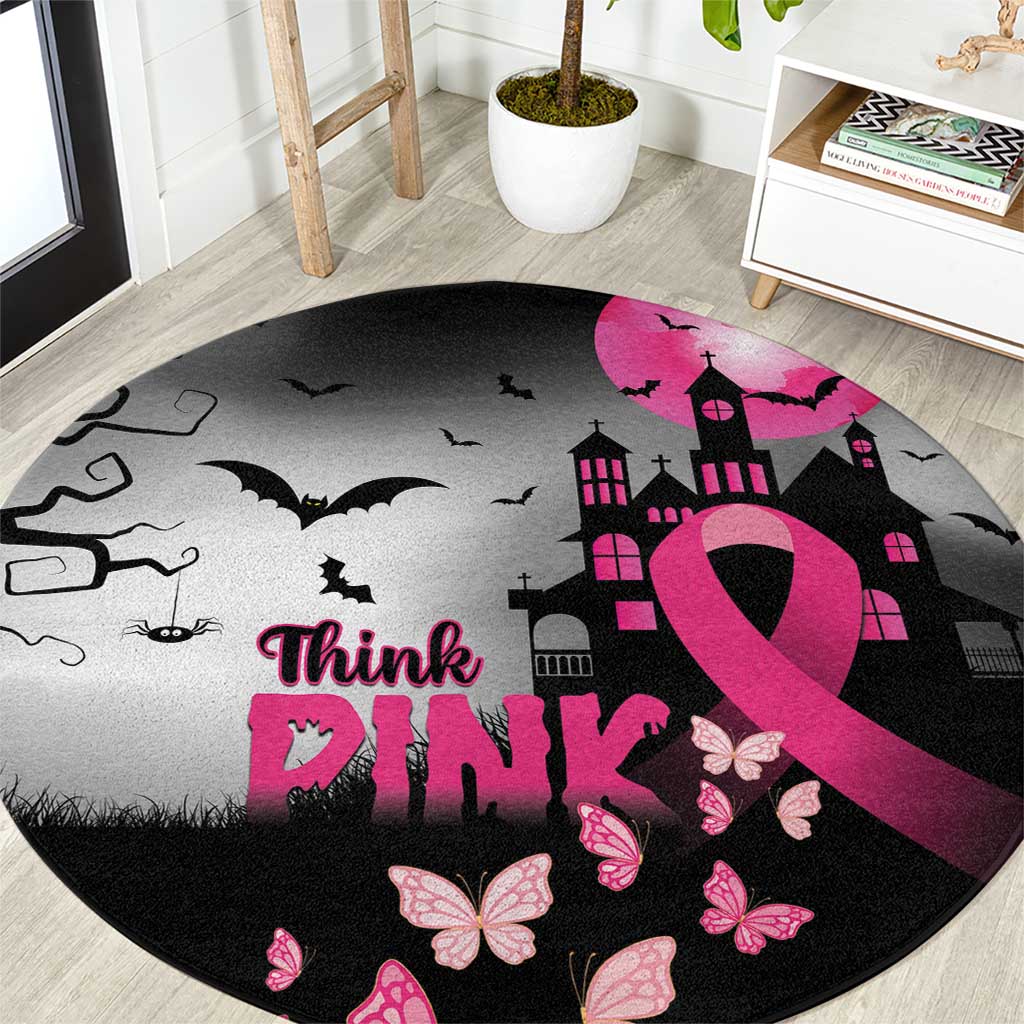 At Halloween We Think Pink Round Carpet Pink Ribbon Butterflies