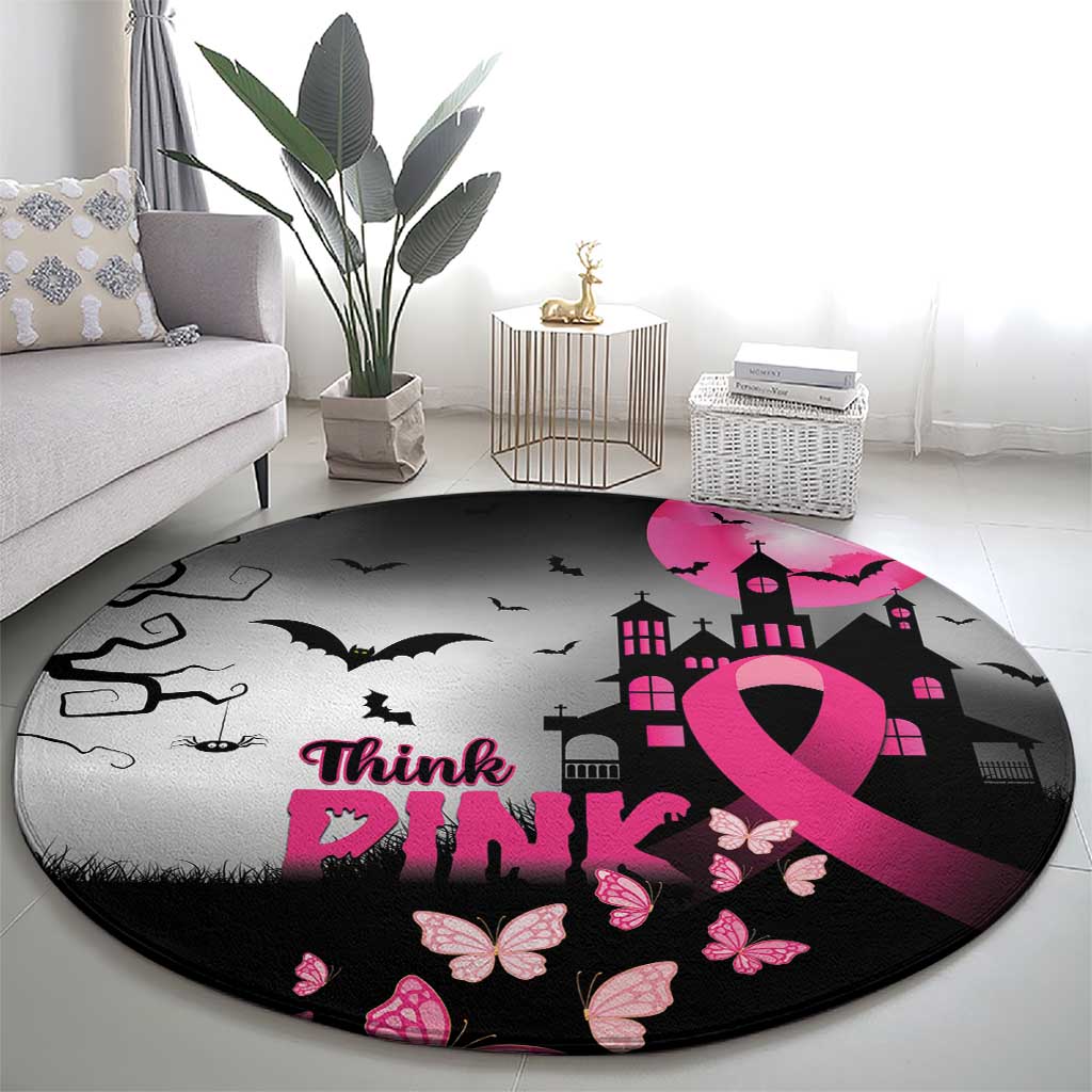 At Halloween We Think Pink Round Carpet Pink Ribbon Butterflies