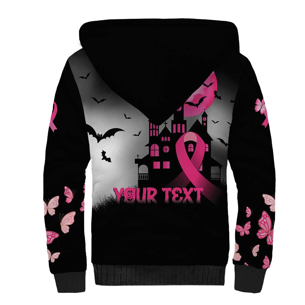 Personalized At Halloween We Think Pink Sherpa Hoodie Pink Ribbon Butterflies - Wonder Print Shop