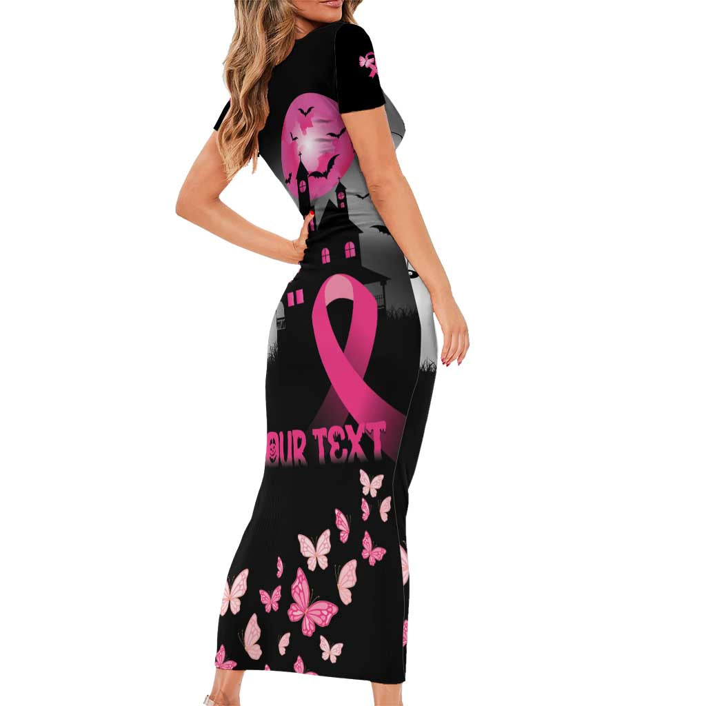 Personalized At Halloween We Think Pink Short Sleeve Bodycon Dress Pink Ribbon Butterflies - Wonder Print Shop