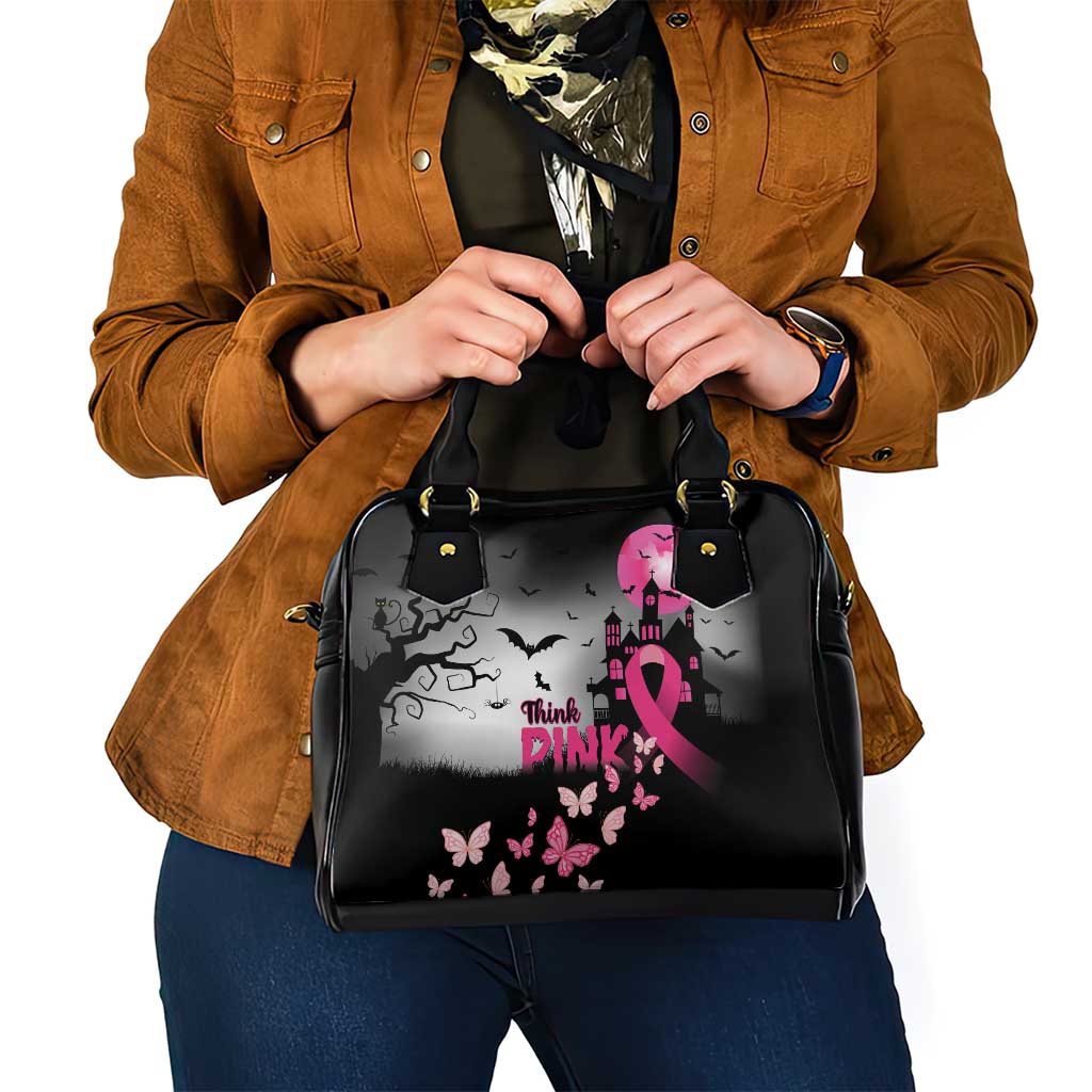 At Halloween We Think Pink Shoulder Handbag Pink Ribbon Butterflies
