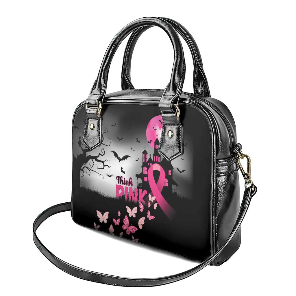 At Halloween We Think Pink Shoulder Handbag Pink Ribbon Butterflies