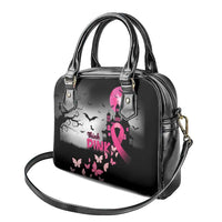 At Halloween We Think Pink Shoulder Handbag Pink Ribbon Butterflies
