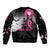 Personalized At Halloween We Think Pink Sleeve Zip Bomber Jacket Pink Ribbon Butterflies - Wonder Print Shop