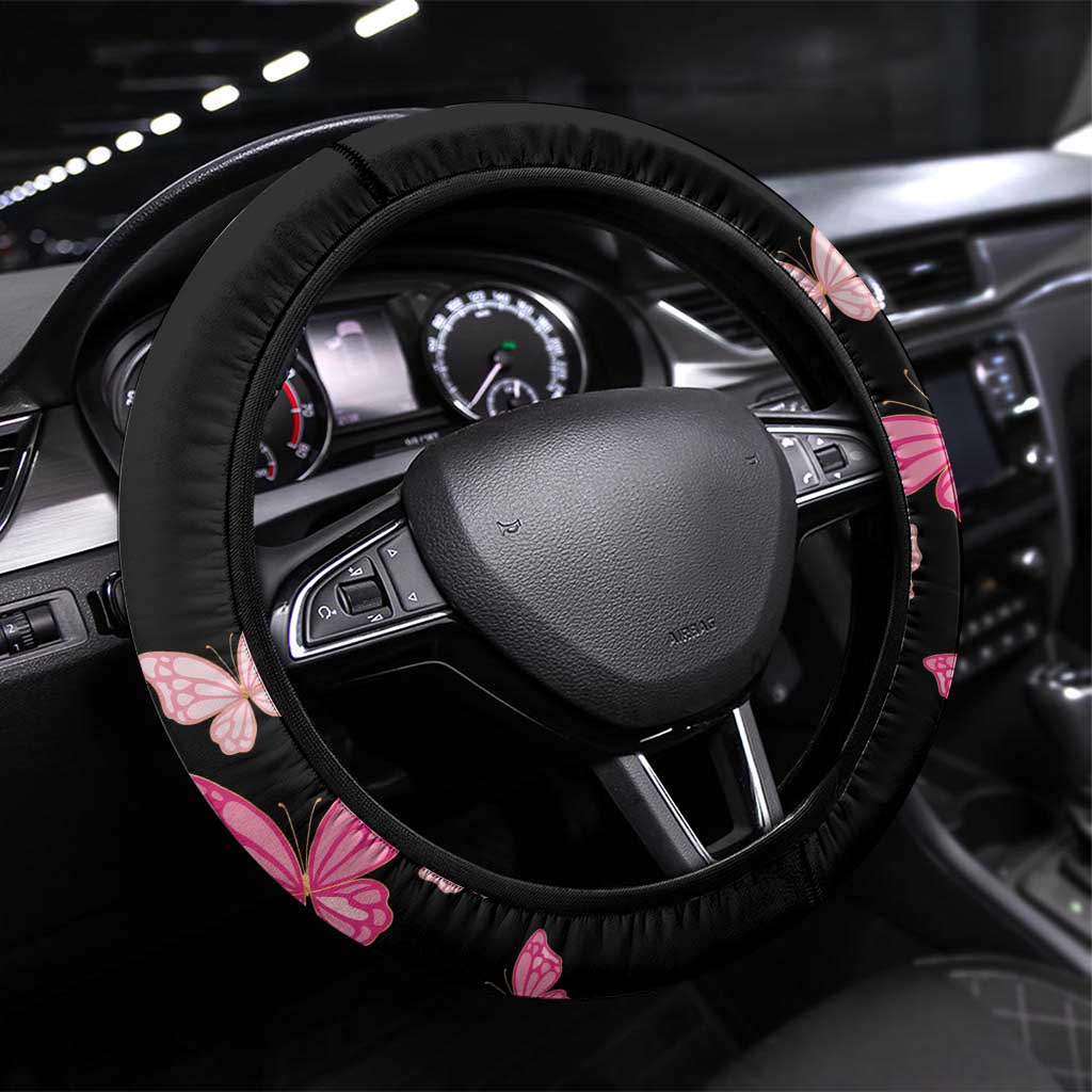 At Halloween We Think Pink Steering Wheel Cover Pink Ribbon Butterflies - Wonder Print Shop