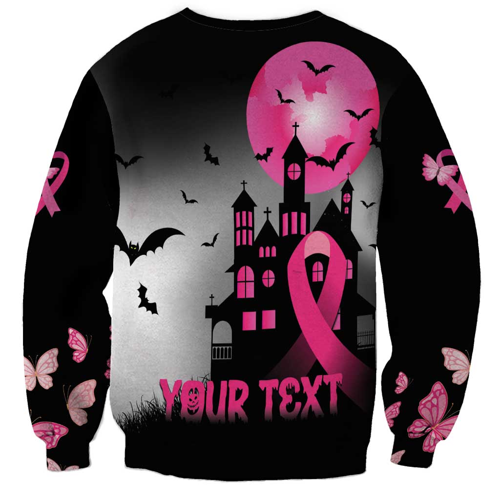 Personalized At Halloween We Think Pink Sweatshirt Pink Ribbon Butterflies - Wonder Print Shop