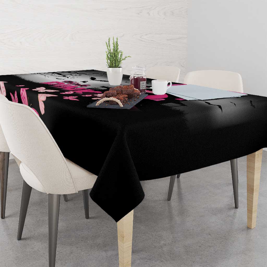 At Halloween We Think Pink Tablecloth Pink Ribbon Butterflies - Wonder Print Shop