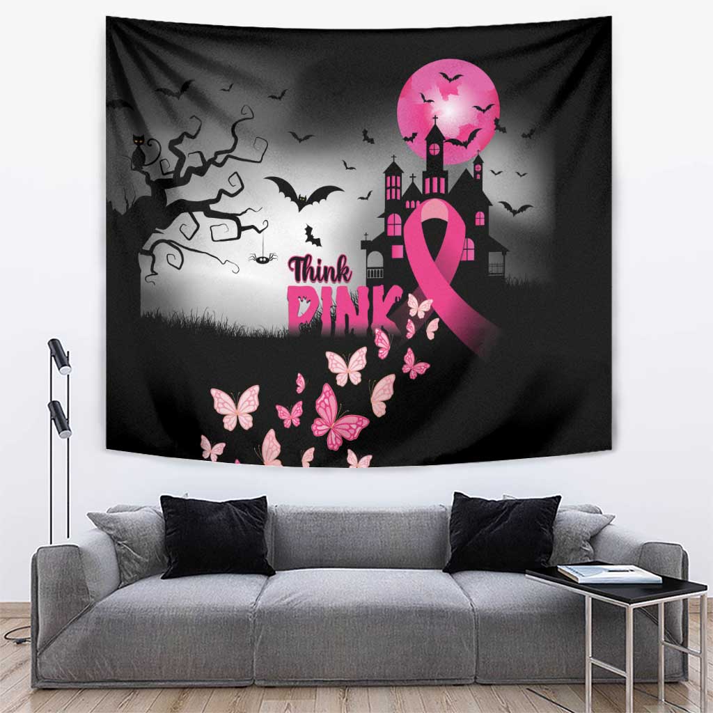 At Halloween We Think Pink Tapestry Pink Ribbon Butterflies - Wonder Print Shop