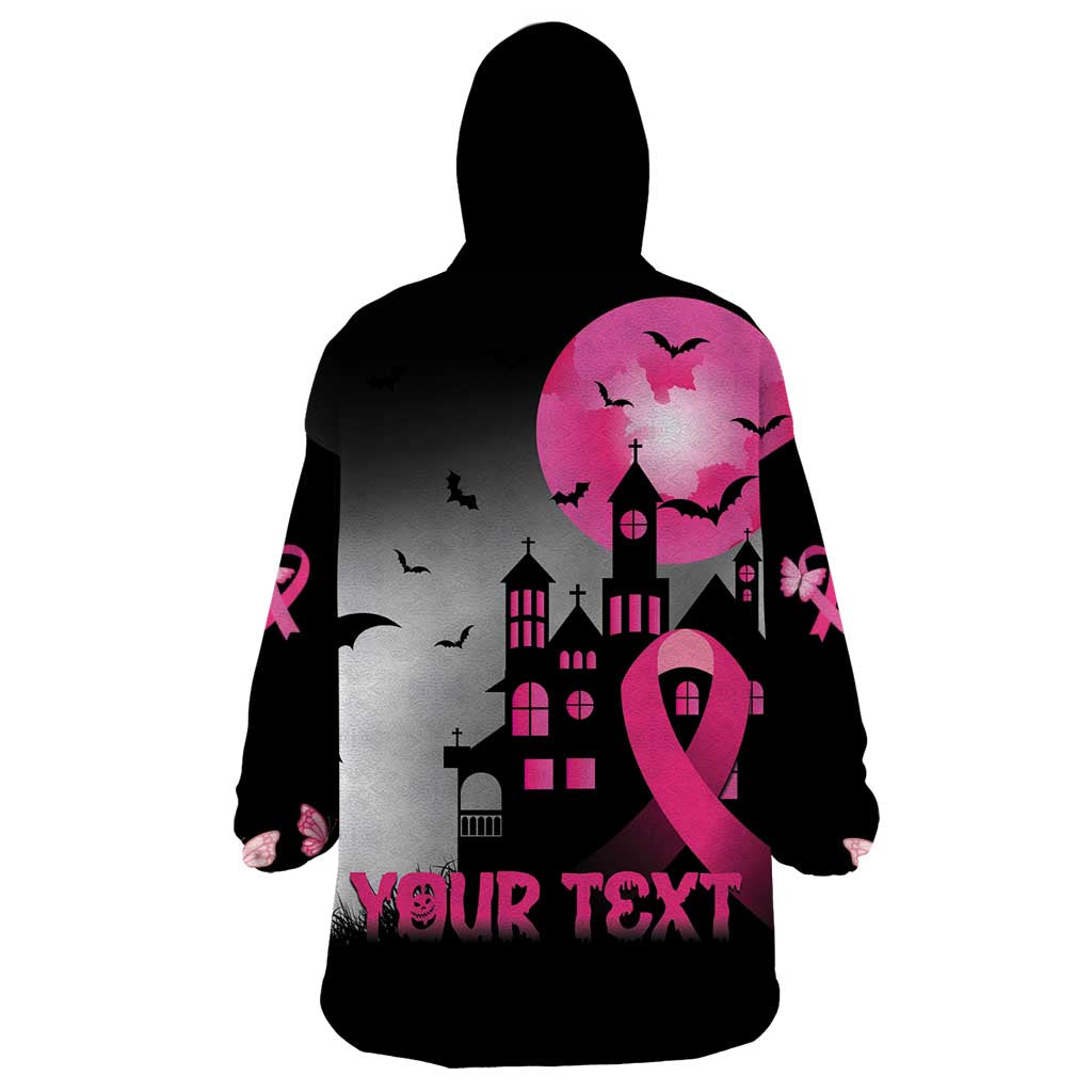 Personalized At Halloween We Think Pink Wearable Blanket Hoodie Pink Ribbon Butterflies - Wonder Print Shop