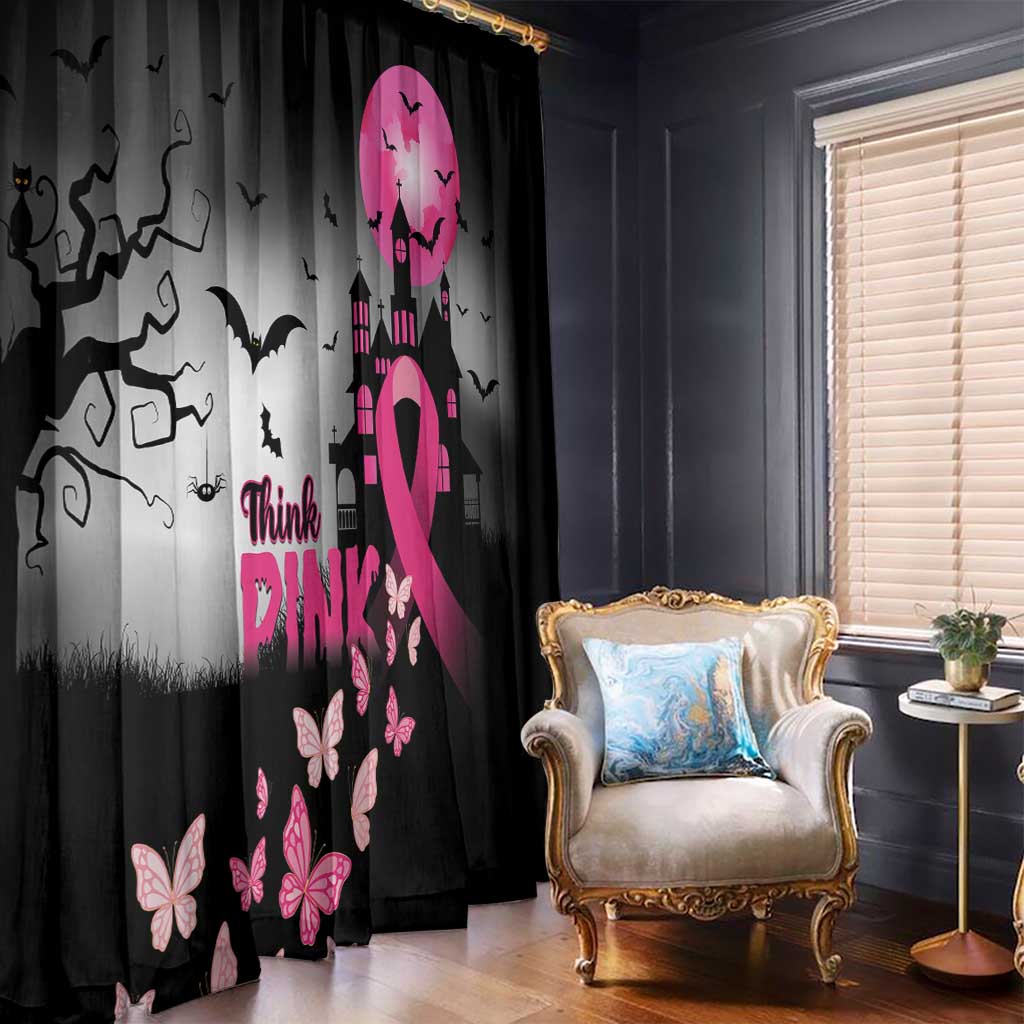 At Halloween We Think Pink Window Curtain Pink Ribbon Butterflies - Wonder Print Shop