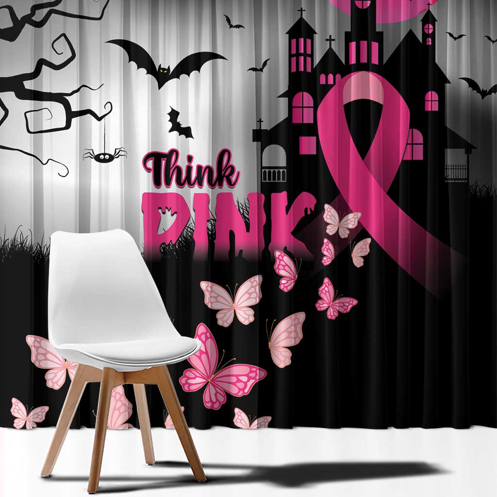 At Halloween We Think Pink Window Curtain Pink Ribbon Butterflies - Wonder Print Shop