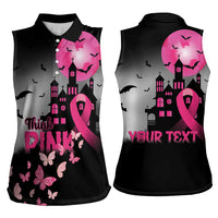 Personalized At Halloween We Think Pink Women Sleeveless Polo Shirt Pink Ribbon Butterflies - Wonder Print Shop