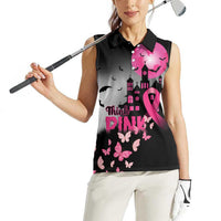 Personalized At Halloween We Think Pink Women Sleeveless Polo Shirt Pink Ribbon Butterflies - Wonder Print Shop