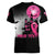 Personalized At Halloween We Think Pink Women V-Neck T-Shirt Pink Ribbon Butterflies - Wonder Print Shop