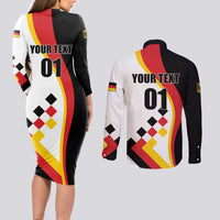 Custom Germany Football Couples Matching Long Sleeve Bodycon Dress and Long Sleeve Button Shirt Auf gehts Deutschland Girls - Wonder Print Shop