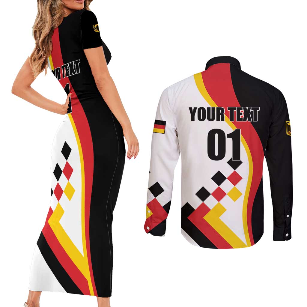 Custom Germany Football Couples Matching Short Sleeve Bodycon Dress and Long Sleeve Button Shirt Auf gehts Deutschland Girls - Wonder Print Shop