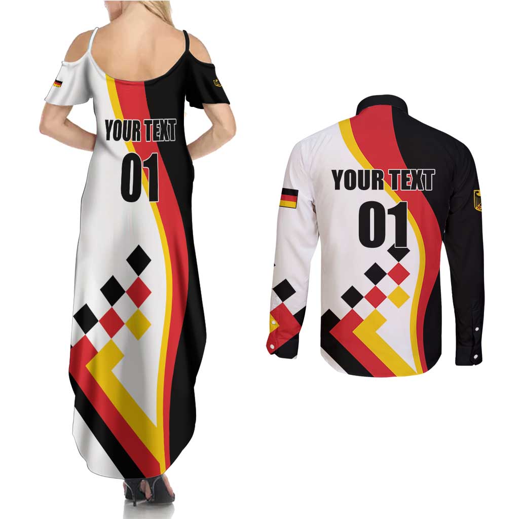 Custom Germany Football Couples Matching Summer Maxi Dress and Long Sleeve Button Shirt Auf gehts Deutschland Girls - Wonder Print Shop