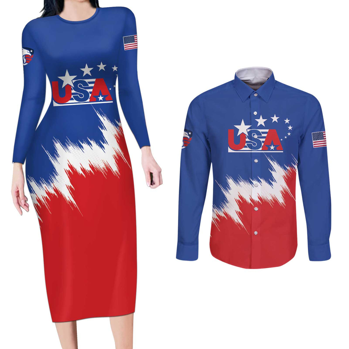 Custom USA Soccer Couples Matching Long Sleeve Bodycon Dress and Long Sleeve Button Shirt Always Possible Todo Es Posible - Wonder Print Shop