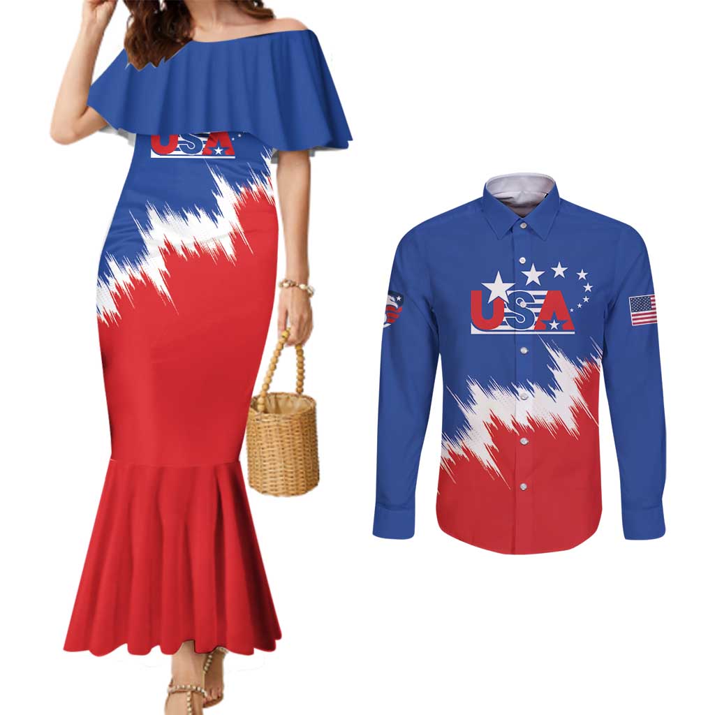 Custom USA Soccer Couples Matching Mermaid Dress and Long Sleeve Button Shirt Always Possible Todo Es Posible