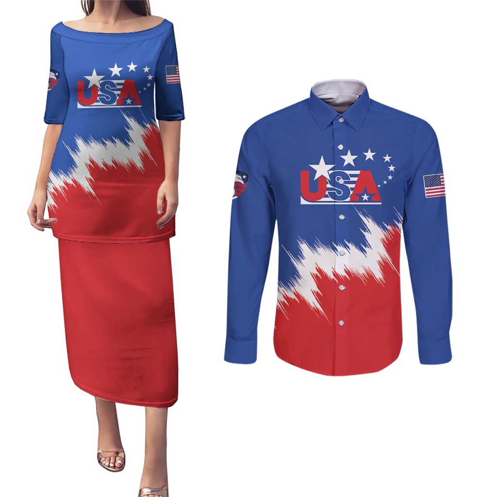 Custom USA Soccer Couples Matching Puletasi and Long Sleeve Button Shirt Always Possible Todo Es Posible - Wonder Print Shop