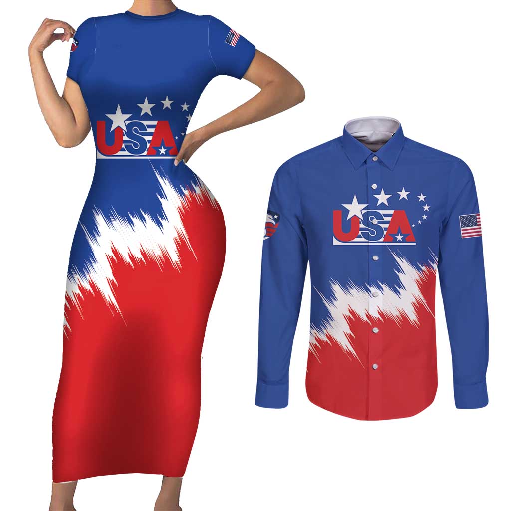Custom USA Soccer Couples Matching Short Sleeve Bodycon Dress and Long Sleeve Button Shirt Always Possible Todo Es Posible - Wonder Print Shop