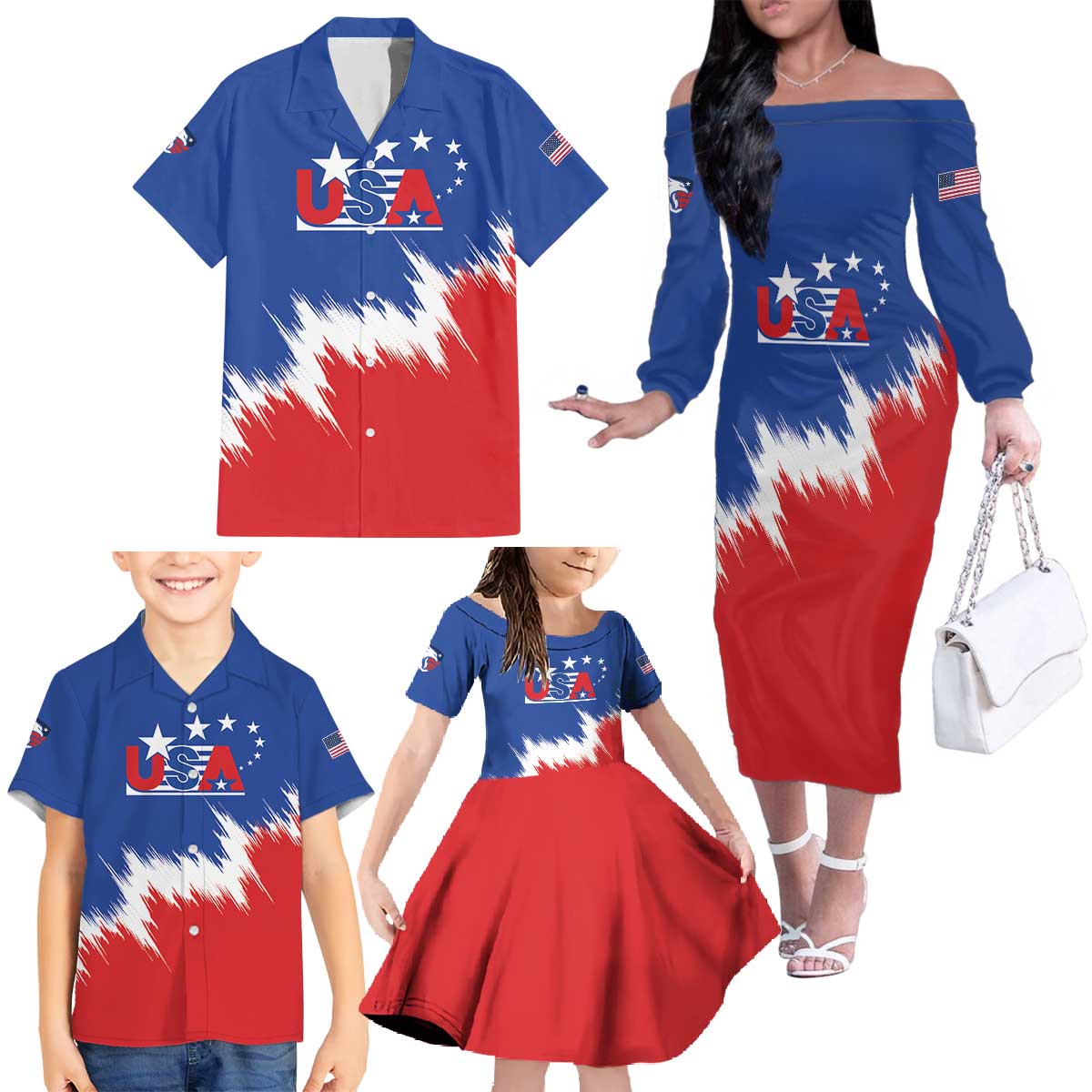 Custom USA Soccer Family Matching Off The Shoulder Long Sleeve Dress and Hawaiian Shirt Always Possible Todo Es Posible - Wonder Print Shop