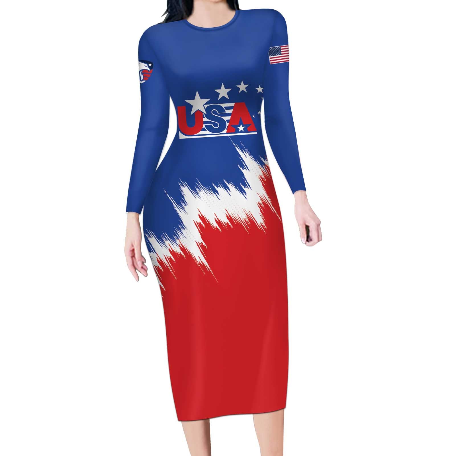 Custom USA Soccer Long Sleeve Bodycon Dress Always Possible Todo Es Posible - Wonder Print Shop