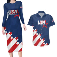 Custom USA Soccer Couples Matching Long Sleeve Bodycon Dress and Hawaiian Shirt Play To Win - Wonder Print Shop