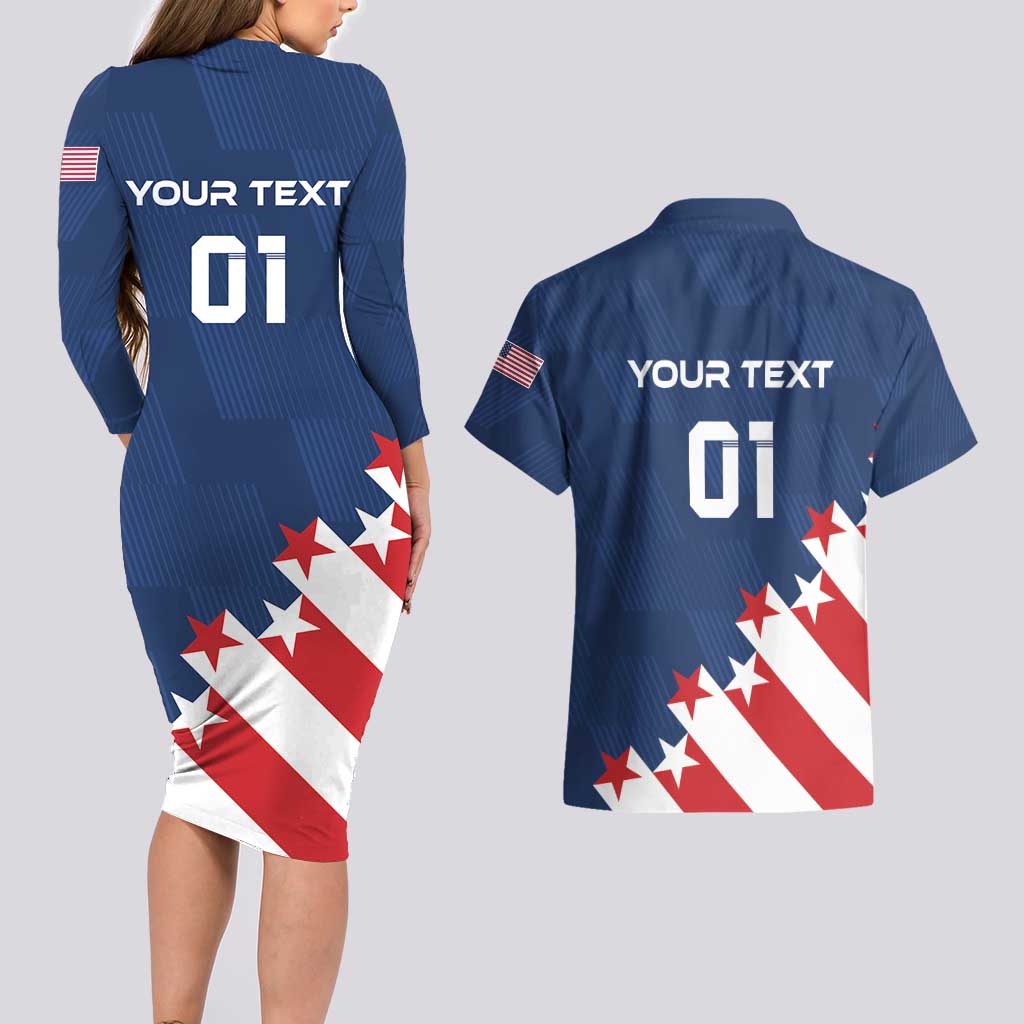 Custom USA Soccer Couples Matching Long Sleeve Bodycon Dress and Hawaiian Shirt Play To Win - Wonder Print Shop