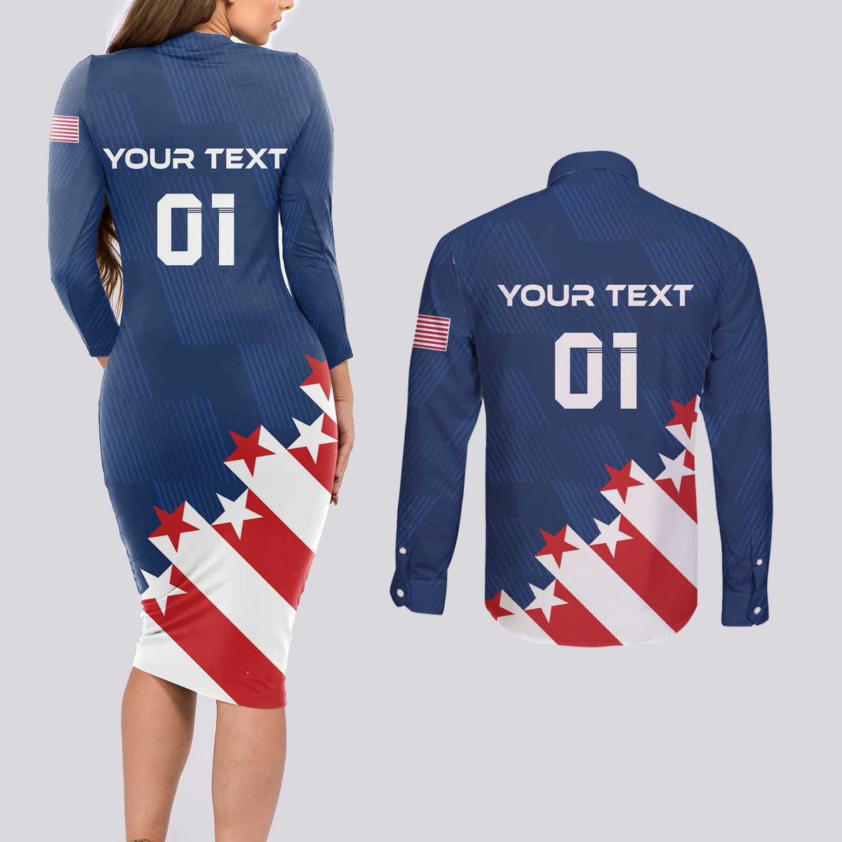 Custom USA Soccer Couples Matching Long Sleeve Bodycon Dress and Long Sleeve Button Shirt Play To Win - Wonder Print Shop