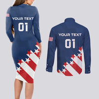 Custom USA Soccer Couples Matching Long Sleeve Bodycon Dress and Long Sleeve Button Shirt Play To Win - Wonder Print Shop