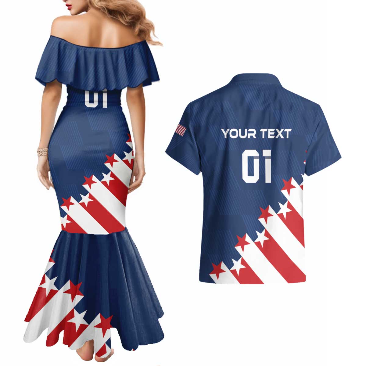 Custom USA Soccer Couples Matching Mermaid Dress and Hawaiian Shirt Play To Win - Wonder Print Shop
