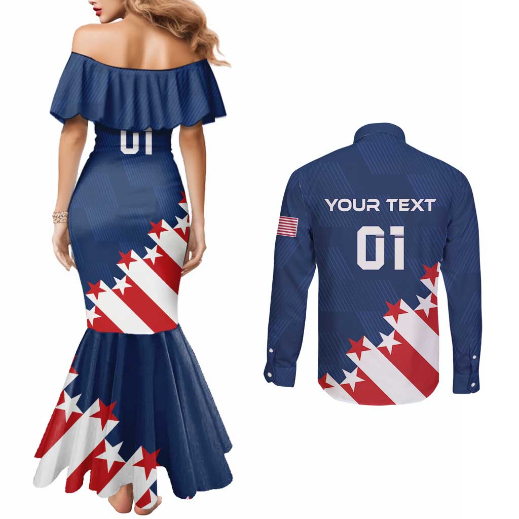 Custom USA Soccer Couples Matching Mermaid Dress and Long Sleeve Button Shirt Play To Win