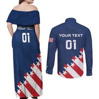 Custom USA Soccer Couples Matching Off Shoulder Maxi Dress and Long Sleeve Button Shirt Play To Win - Wonder Print Shop
