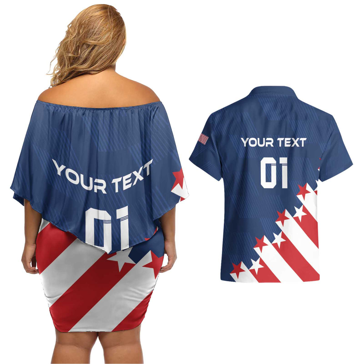 Custom USA Soccer Couples Matching Off Shoulder Short Dress and Hawaiian Shirt Play To Win - Wonder Print Shop