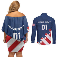 Custom USA Soccer Couples Matching Off Shoulder Short Dress and Long Sleeve Button Shirt Play To Win - Wonder Print Shop