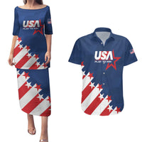 Custom USA Soccer Couples Matching Puletasi and Hawaiian Shirt Play To Win - Wonder Print Shop