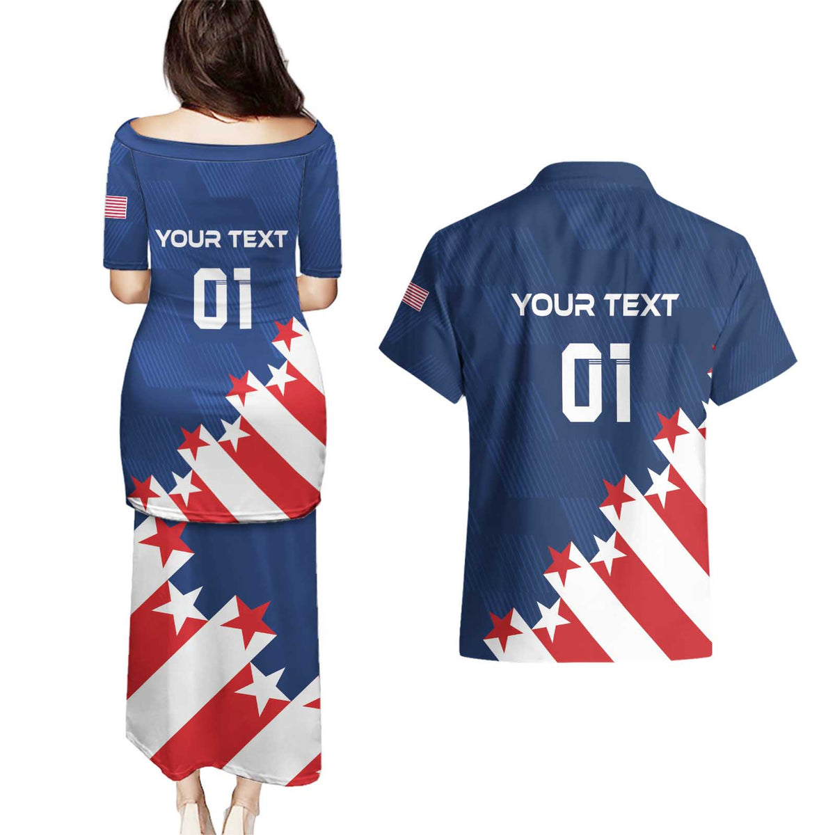 Custom USA Soccer Couples Matching Puletasi and Hawaiian Shirt Play To Win - Wonder Print Shop