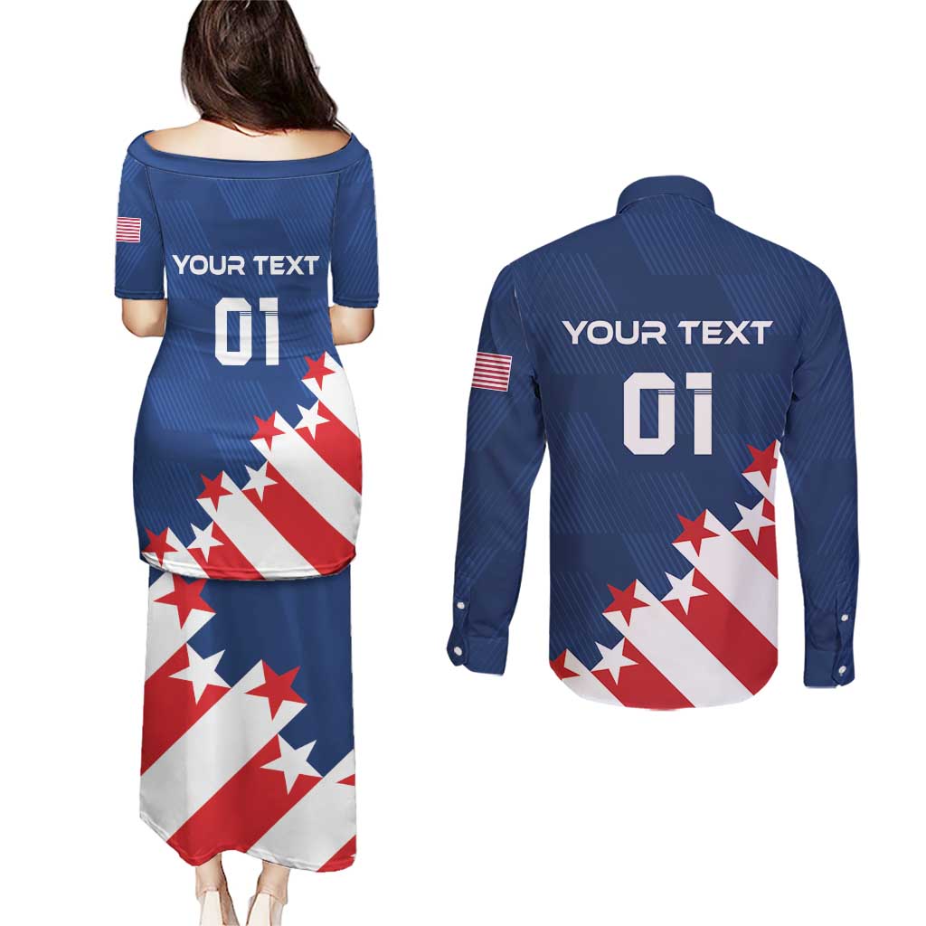 Custom USA Soccer Couples Matching Puletasi and Long Sleeve Button Shirt Play To Win - Wonder Print Shop