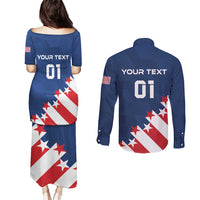 Custom USA Soccer Couples Matching Puletasi and Long Sleeve Button Shirt Play To Win - Wonder Print Shop