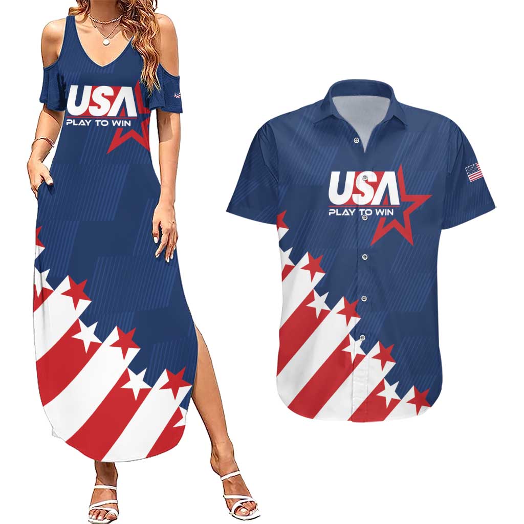 Custom USA Soccer Couples Matching Summer Maxi Dress and Hawaiian Shirt Play To Win - Wonder Print Shop