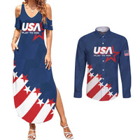 Custom USA Soccer Couples Matching Summer Maxi Dress and Long Sleeve Button Shirt Play To Win - Wonder Print Shop