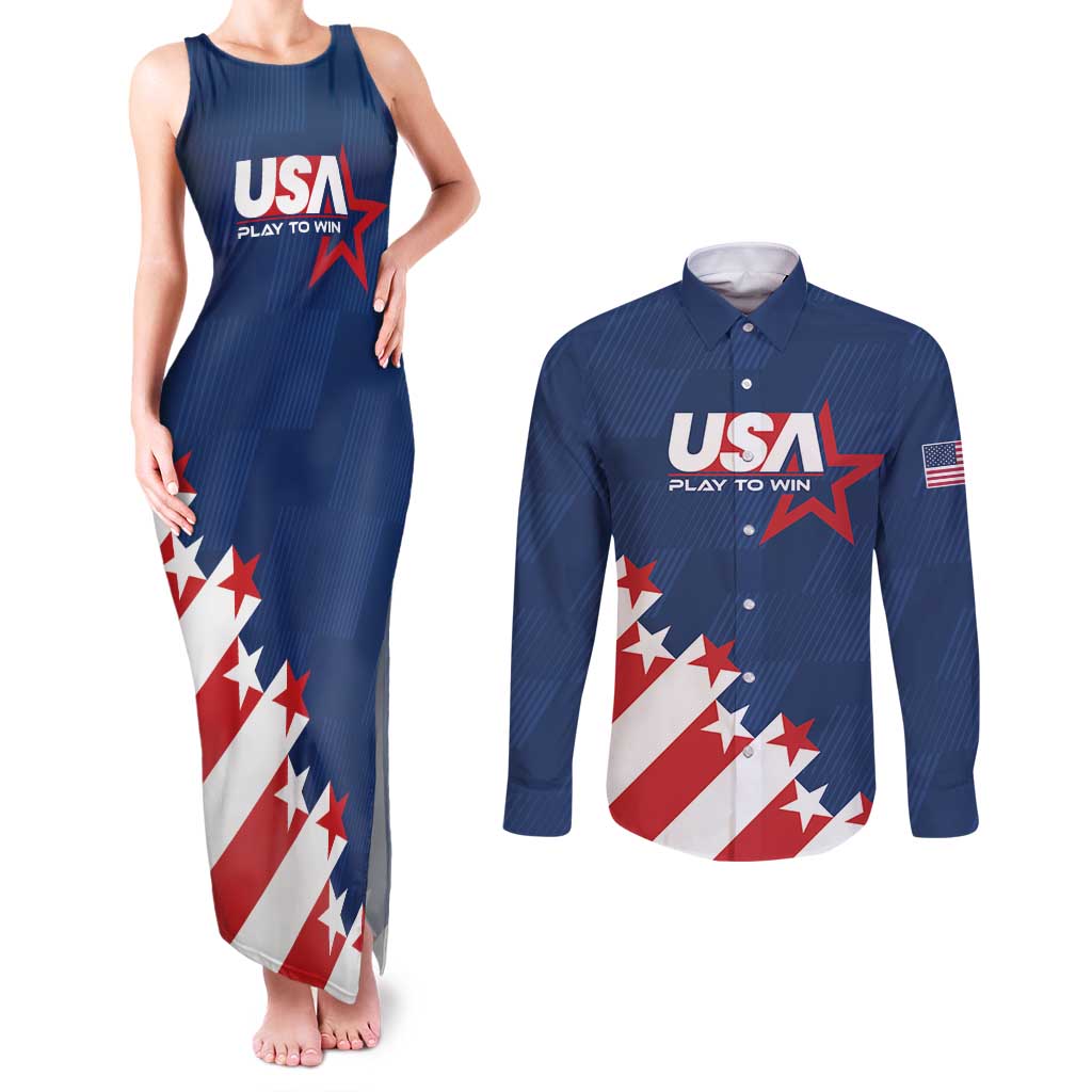 Custom USA Soccer Couples Matching Tank Maxi Dress and Long Sleeve Button Shirt Play To Win - Wonder Print Shop