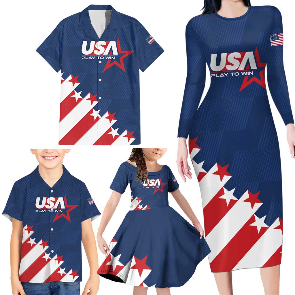Custom USA Soccer Family Matching Long Sleeve Bodycon Dress and Hawaiian Shirt Play To Win - Wonder Print Shop