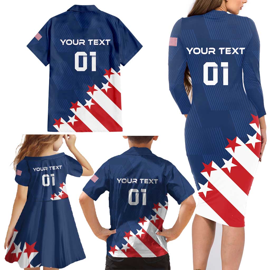 Custom USA Soccer Family Matching Long Sleeve Bodycon Dress and Hawaiian Shirt Play To Win - Wonder Print Shop