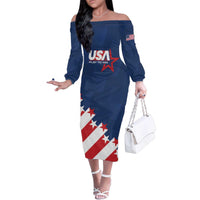 Custom USA Soccer Family Matching Off The Shoulder Long Sleeve Dress and Hawaiian Shirt Play To Win - Wonder Print Shop