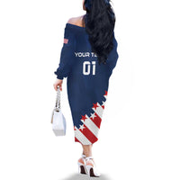 Custom USA Soccer Family Matching Off The Shoulder Long Sleeve Dress and Hawaiian Shirt Play To Win - Wonder Print Shop