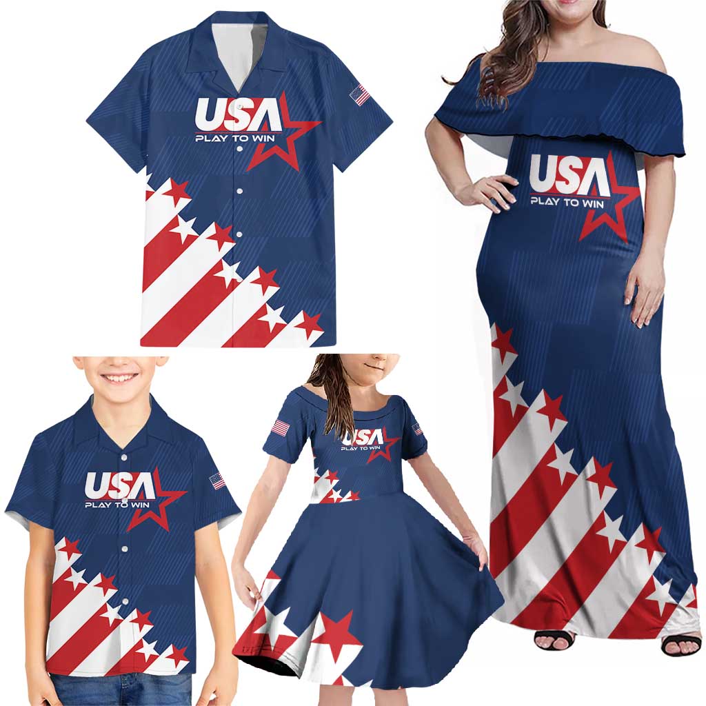 Custom USA Soccer Family Matching Off Shoulder Maxi Dress and Hawaiian Shirt Play To Win - Wonder Print Shop