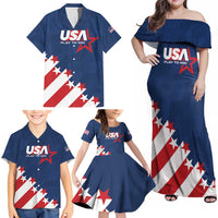 Custom USA Soccer Family Matching Off Shoulder Maxi Dress and Hawaiian Shirt Play To Win - Wonder Print Shop