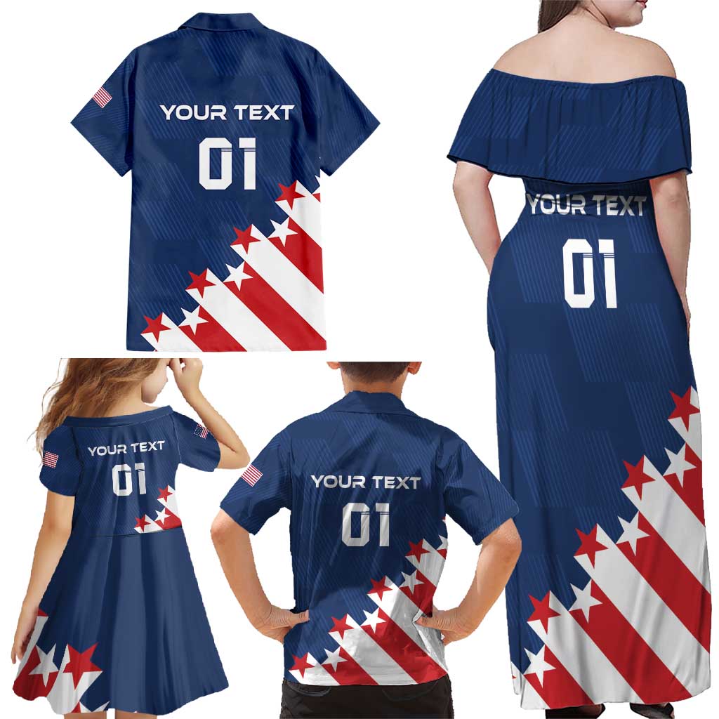 Custom USA Soccer Family Matching Off Shoulder Maxi Dress and Hawaiian Shirt Play To Win - Wonder Print Shop